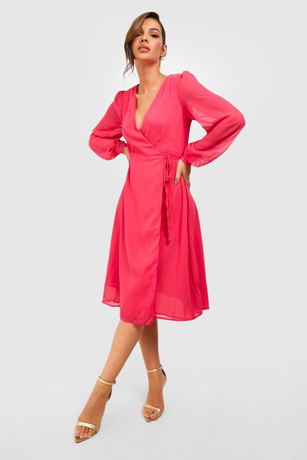 Long sleeve on sale chiffon wrap dress